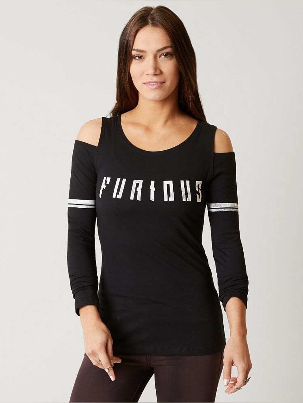 Size Small Fast & Furious by Affliction Black 'FURIOUS' Cold Shoulder Top